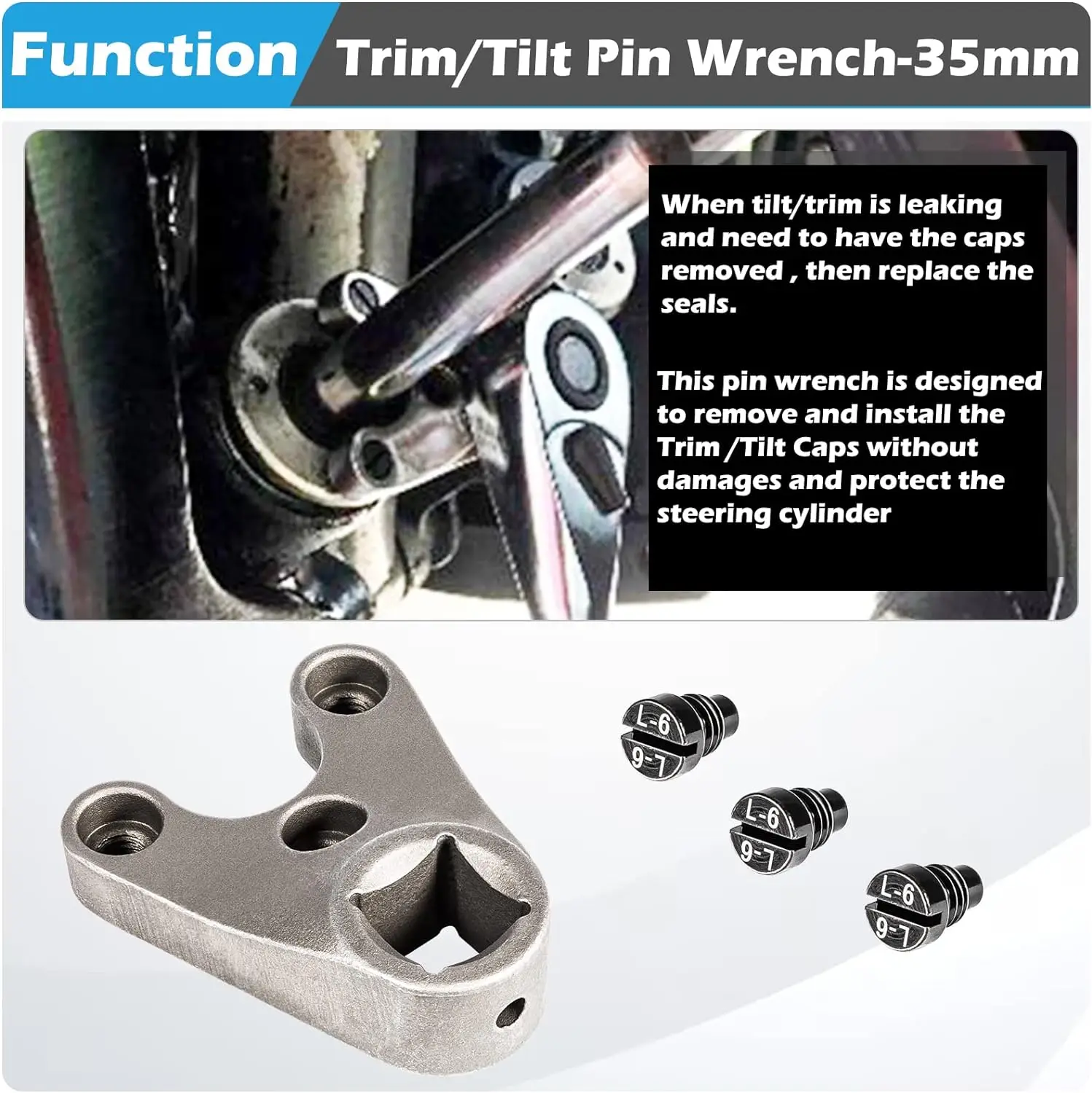 TM Outboard Trim/Tilt Pin Wrench Tools MT0009-35mm x 6mm Remove Trim/Tilt Caps for Showa,Yamaha, Suzuki, Johnson,Evinrude