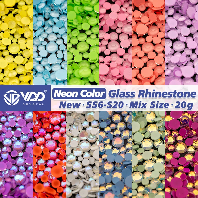 VDD New Neon Color Mix Size SS6-SS20 Glass Rhinestones Crystal High Quality Flat Back Stones For DIY Crafts Nail Art Decorations