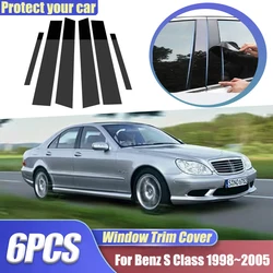 For Mercedes Benz S Class W220 S280 S320 1998~2005 6PCS Window Trim Covers B C Pillars Column Pillar Stickers Auto Accessories