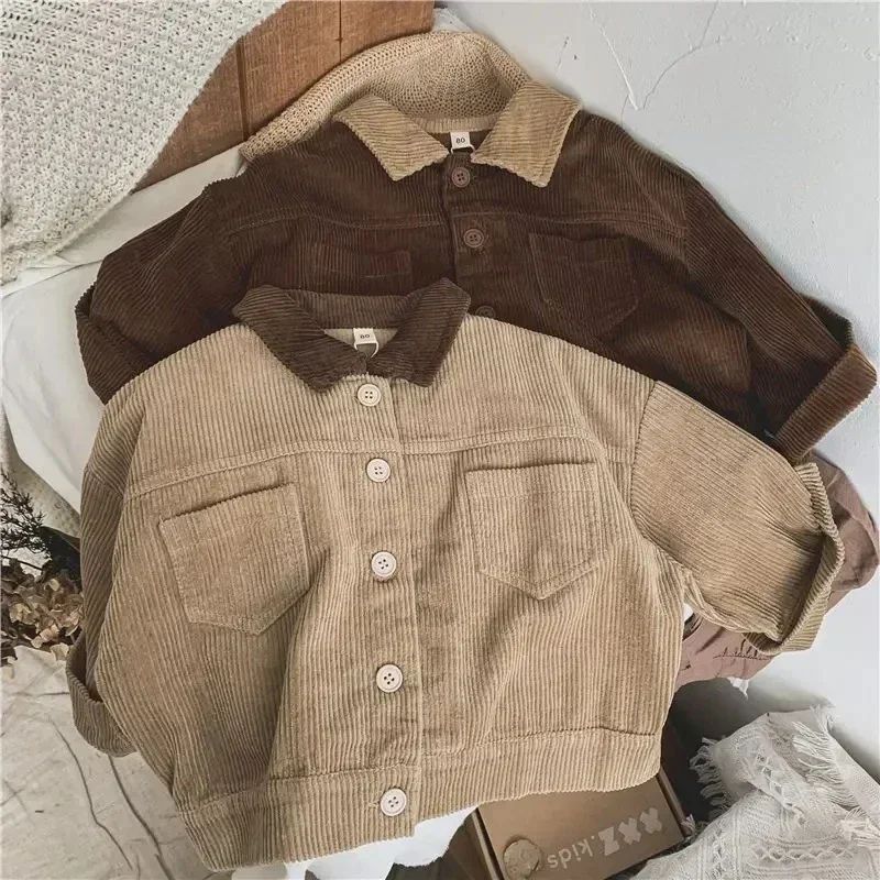 

Autumn Winter Childrens Coat Shirt Girls&Boys Baby Loose Jacket Outerwear Coat New Simple retro style Japanese Korean
