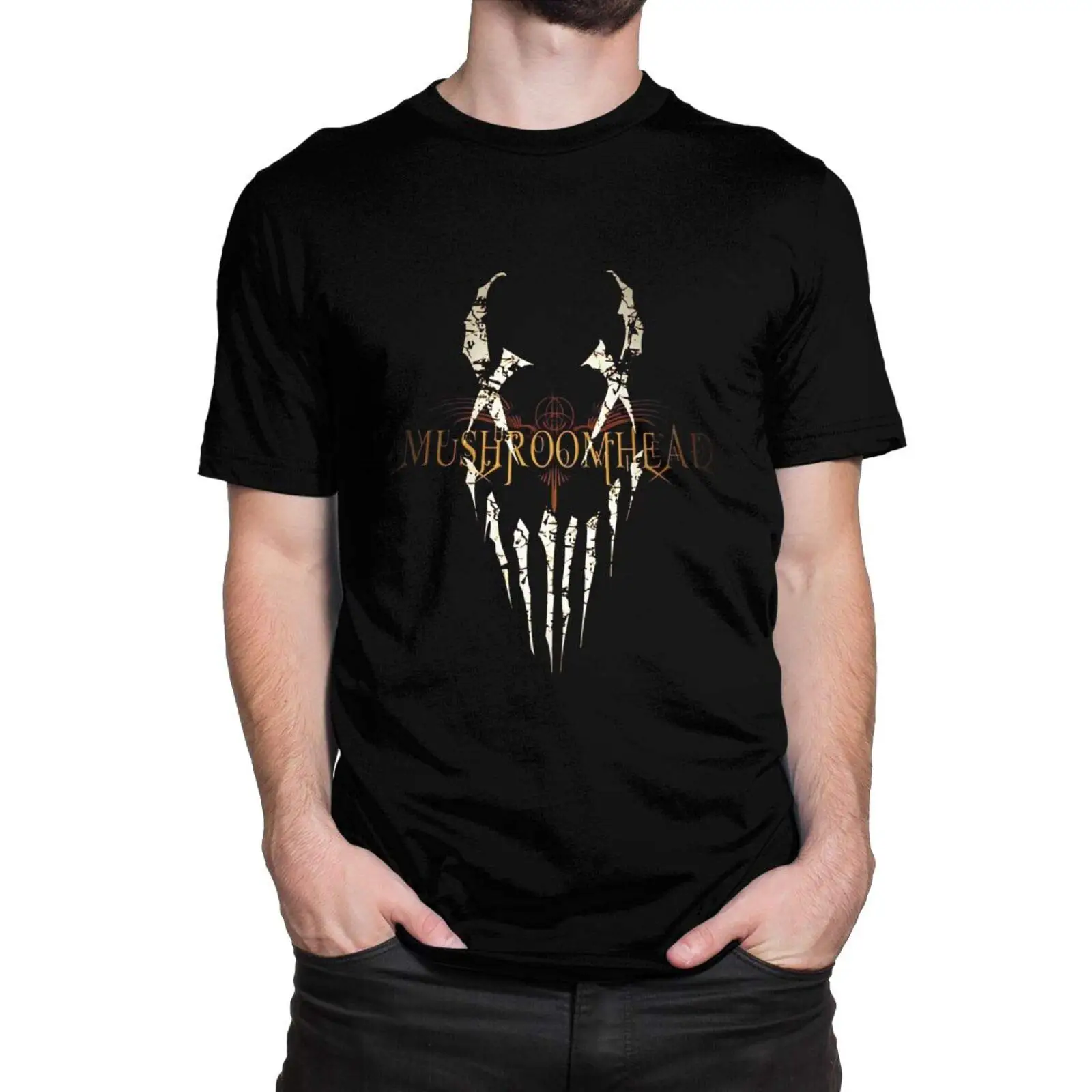 Mushroomhead Men Boyfriend Short Sleeves Round Neck Cotton Breathable and Soft Tee Shirts BlackCartoon vintage oversizedGraphic