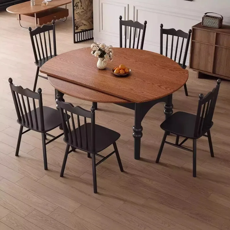 Extendable Round Dining Table Sintered Stone Kitchen Table Mid-Century Modern Expandable Dining Room Furniture For Small Spaces