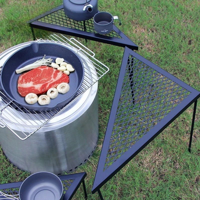 Outdoor Camping Triangle Hanger High Temperature Resistance Iron Frame Table Camping Barbecue Grill Three-piece Rack Drain