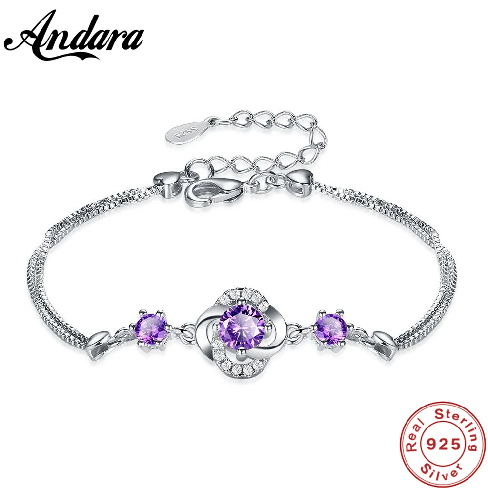 S925 Sterling Silver Bracelet Zircon Crystal Four-leaf Lucky Grass Flower Box Bracelet Engagement Party Jewelry Gift For Women