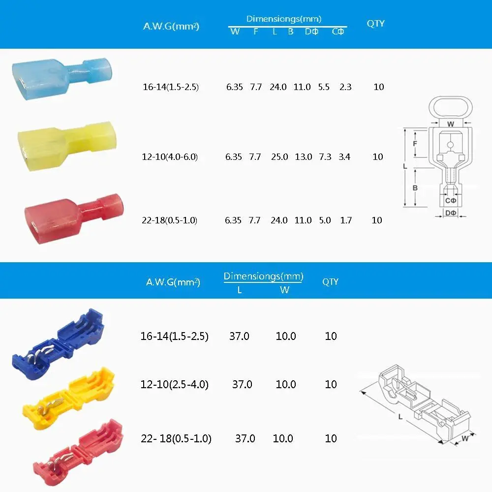 (60 Pcs/ 30 Pairs) MCIGICM T-Tap Wire Electrical Connectors Quick Wire Splice Taps and Insulated Male Quick Disconnect Terminal