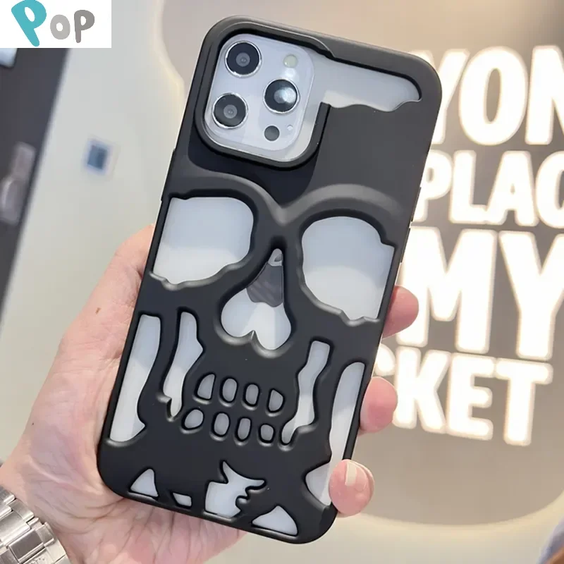 3D Hollow Skull Callous Phone Case for iPhone 15 14 ProMax 16 Plus 13 12 11 Pro Max Luxury Plating Shockproof Ghostface Cover