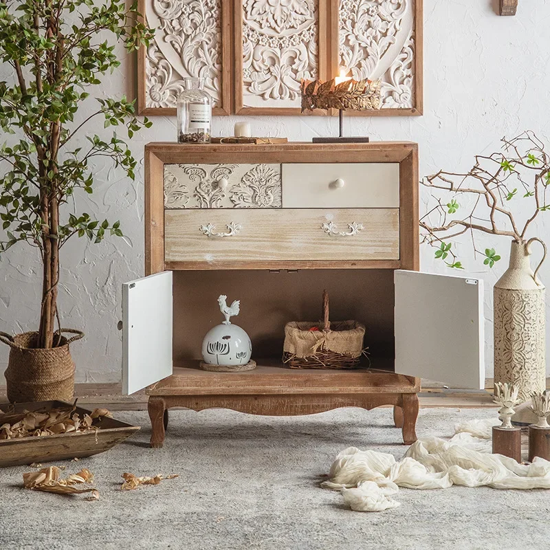 Rural retro chest, carved storage cabinet, bedroom multi-functional locker, porch cabinet, side cabinet