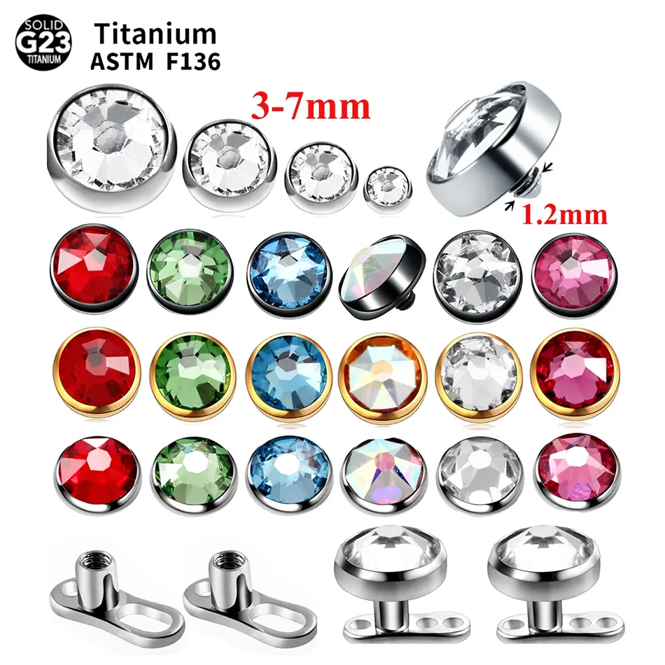 1PC Micro Dermal Piercing G23 Titanium Surface Internal Thread Gem Ends Dermal Skin Diver Hide in Labret Piercing Body Jewelry