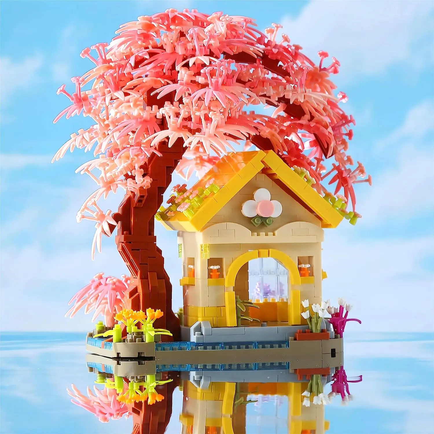 Cherry Blossom Tree House Building Kit, Cena Original, Música, Árvore dos Desejos, Sinfonia, Sakura, 1500pcs