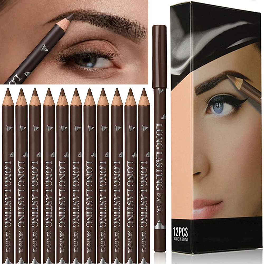 6/12Pcs Waterproof Eyebrow Pencil Easy Color Natural Black Brown Eye Makeup Pen Cosmetic Beginner Practice Eyebrow Beauty Tools