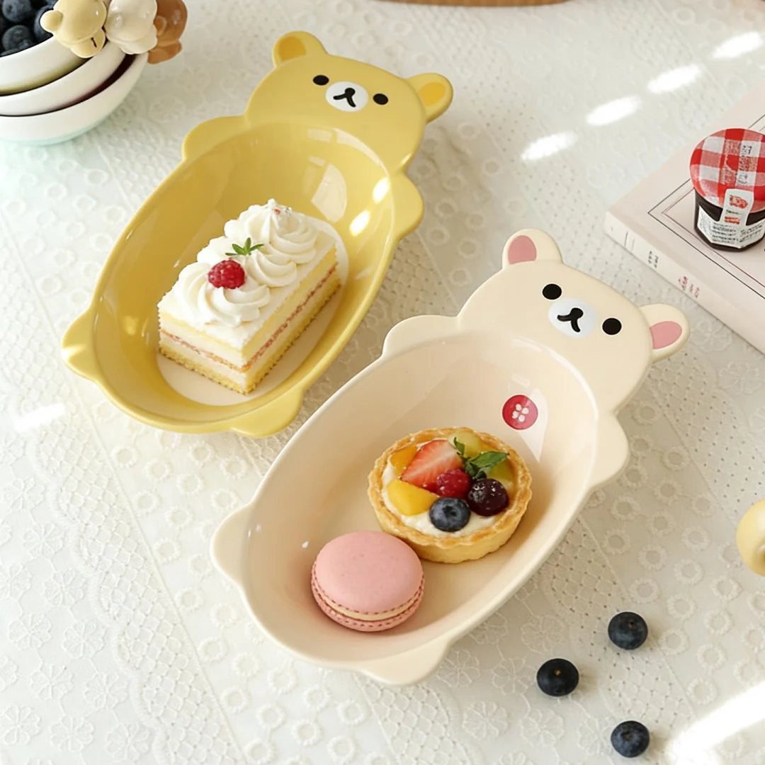 

Лидер продаж, периферийные устройства персонажа Rilakkuma, кавайный эллипс, керамическая тарелка, тарелка с фруктами, новый оригинальный детский подарок на день рождения