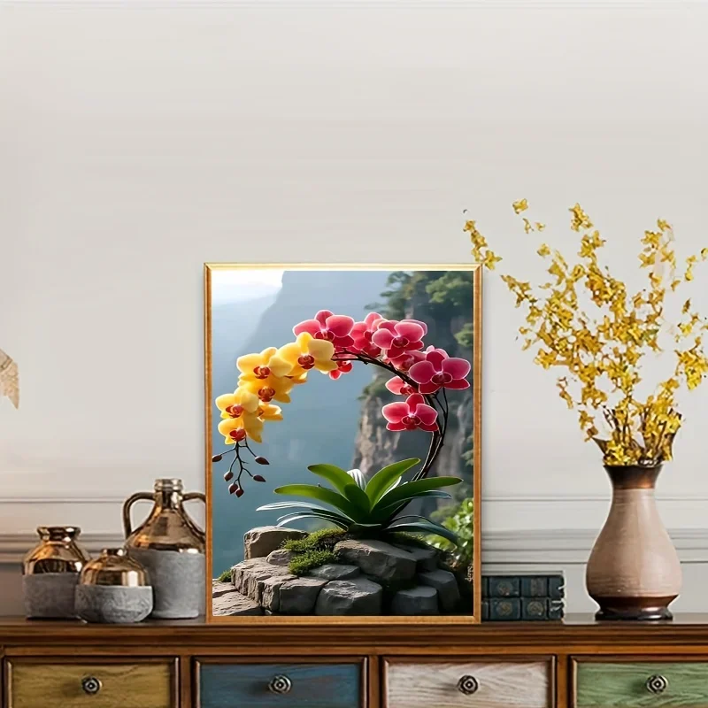 Professional Art Use A Set of Digital Oil Painting Kit Titled 'Cliff Orchid Blossoms' As an Artistic Gift, Designed for Number P