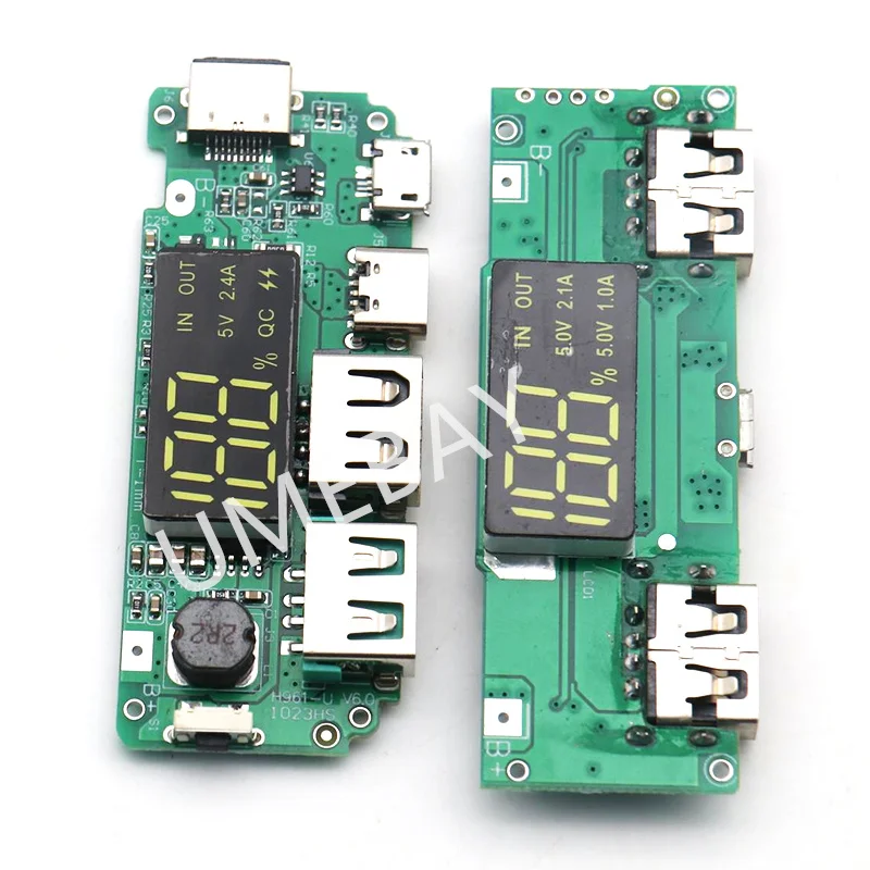 18650 Lithium Battery Digital Display Charging Module 5V2.4A Three-way USB Output With Display Boost Module Micro/Type-C USB