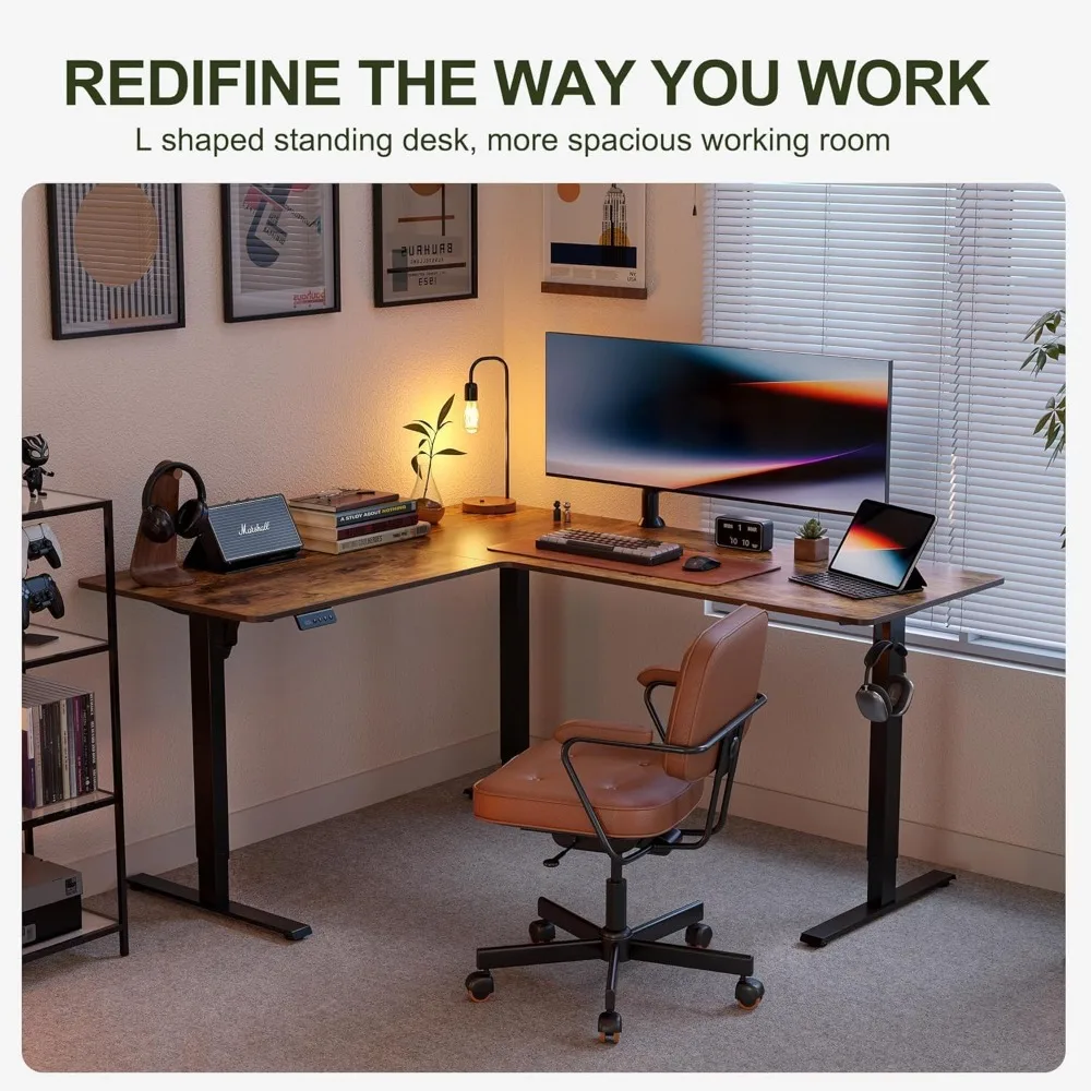 مكتب قائم على شكل حرف L مقاس 63 بوصة - مكاتب زاوية قابلة للتعديل على شكل حرف L، مكاتب قابلة للتعديل على شكل حرف L مع لوحة لصق، مكتب قائم على شكل حرف L