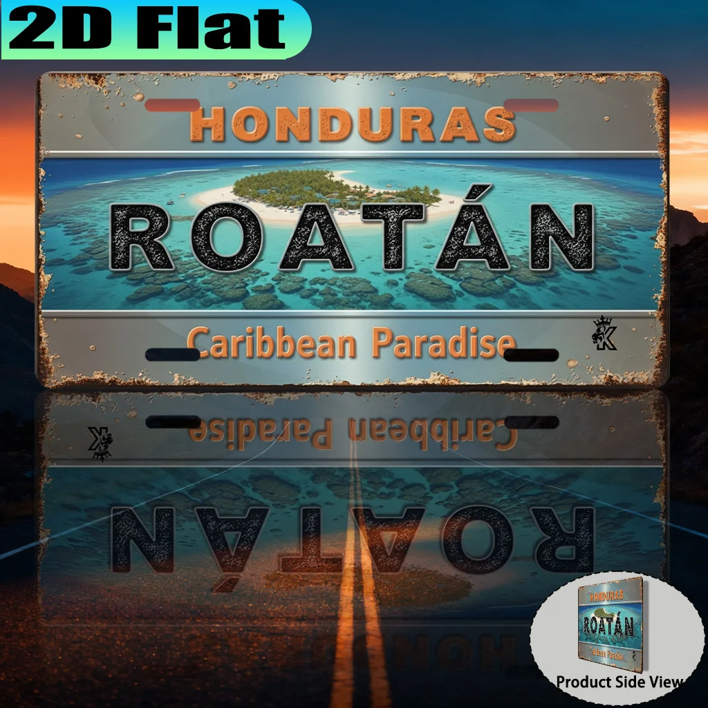 2D Flat,1pc, Roatan Caribbean Paradise Retro Aluminum Sign (12x6in), Retro Urban Style, Travel Enthusiast Gift, Souvenir Gift