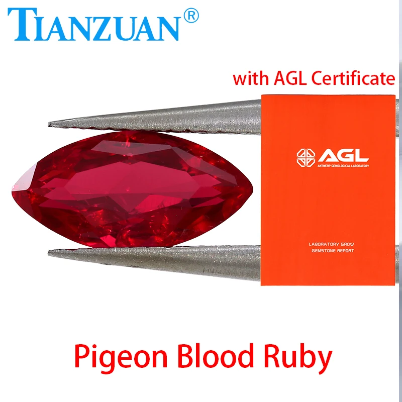 

Форма маркизы, выращенный в лаборатории Рубиновый голубь, кроваво-красный рубин, естественная огранка, синтетический корунд, видимая инклюзия, трещина с сертификатом AGL