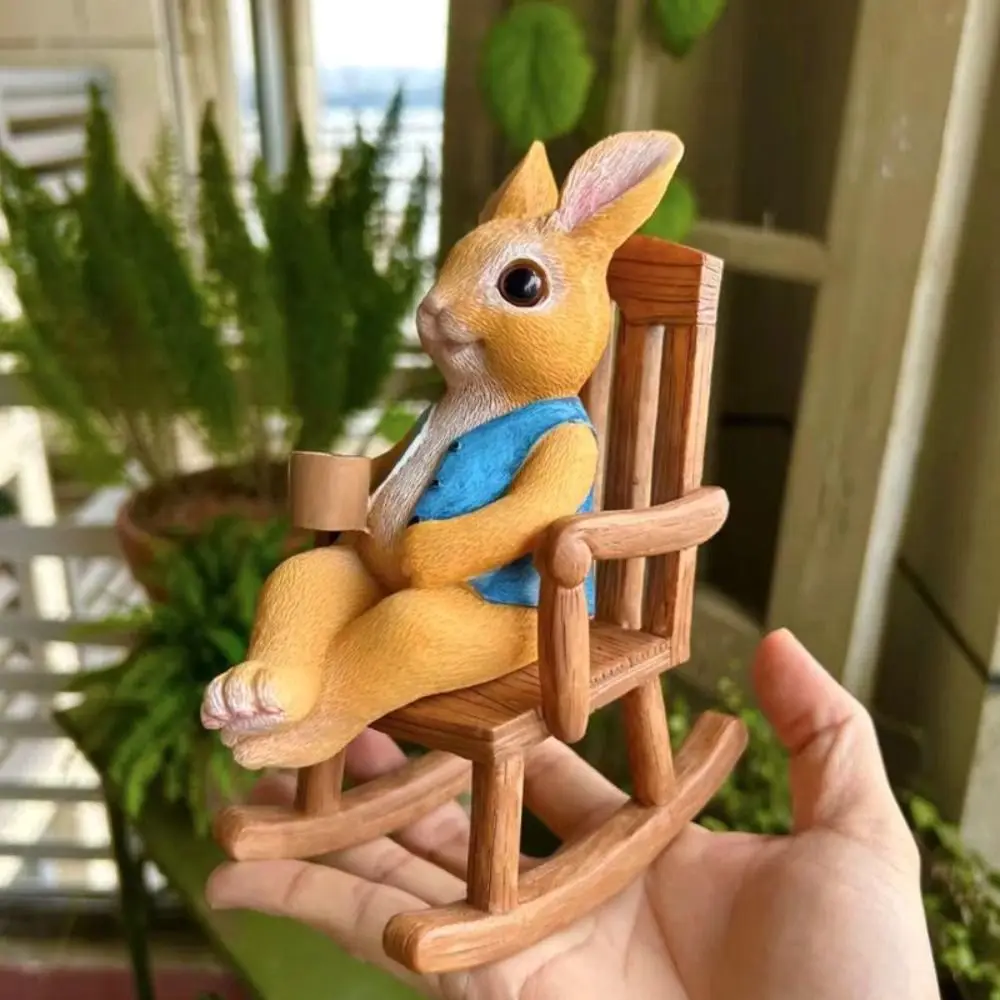 Kawaii Rabbit Rocking Chair Sculpture Mini Exquisite Easter Bunny Desktop Figurine Durable Creative Bunny Resin Ornament Office