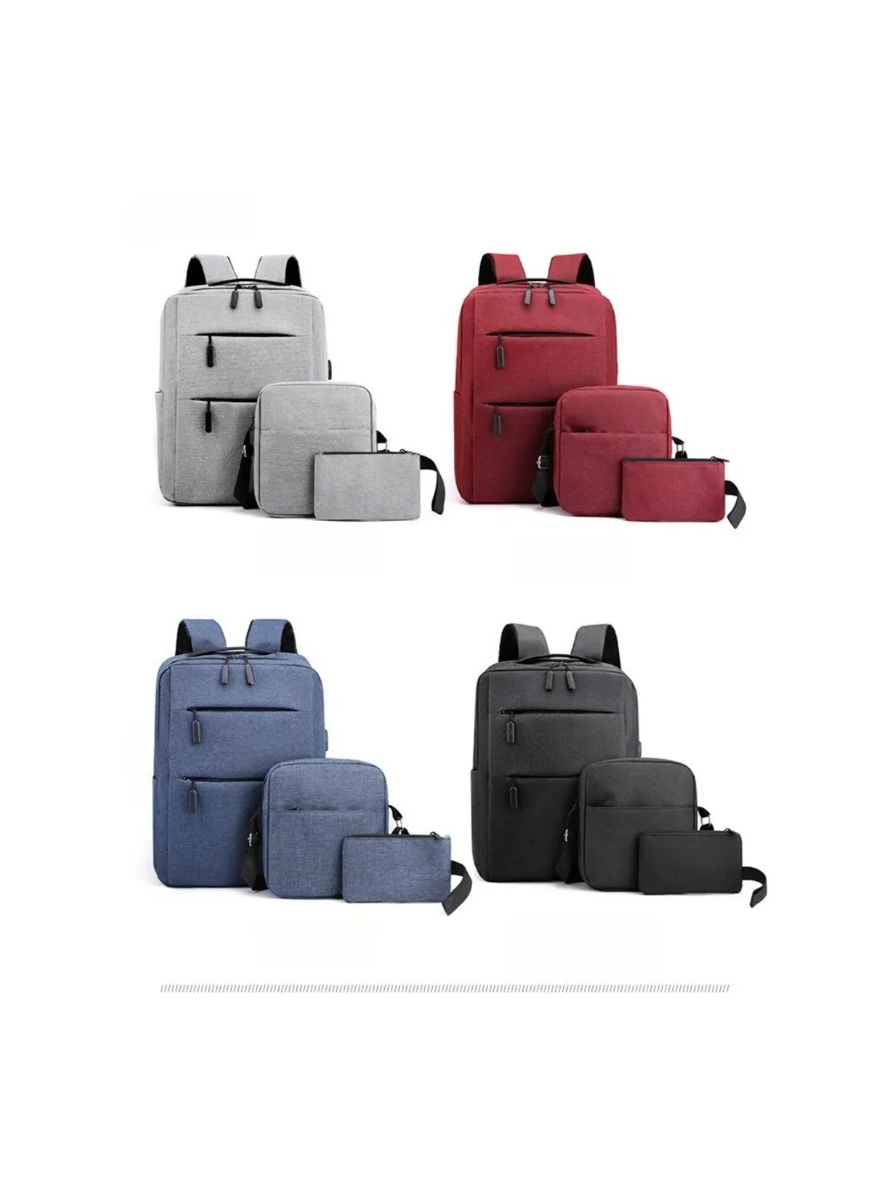

3PC-SET Casual backpack outdoor charging travel computer backpack, women's junior high school and elementary school backpack