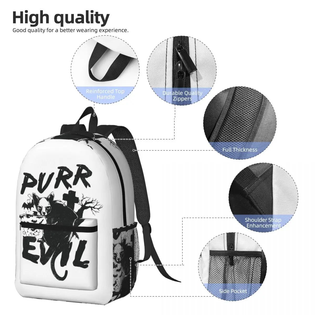 Purr Evil Backpack Daypack Large Capacity Kids BookBag School Bag Shoulder Bags for Men Women