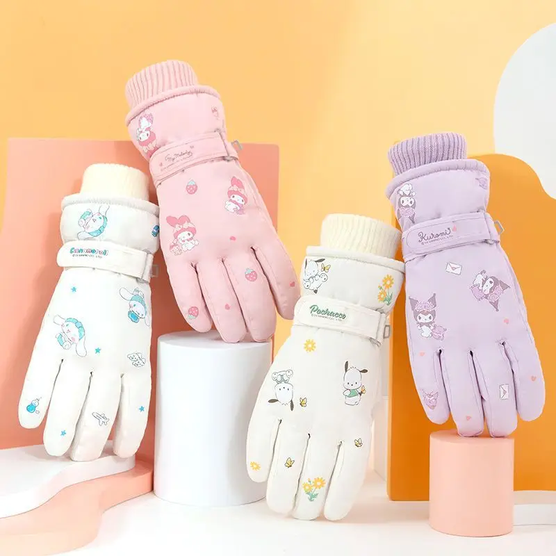 

Kawaii Sanrio Touch Screen Skiing Gloves for Winter Female Outdoor Student Riding Bikes Windproof Anti Slip with Thick Keep Warm