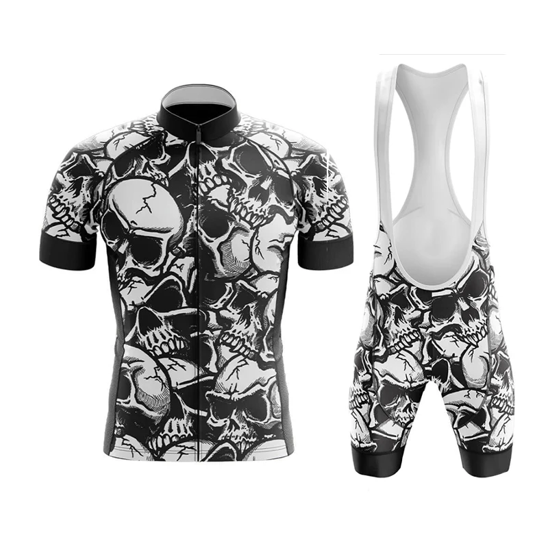 2022 Skull Pattern Cycling Jersey Men Summer MTB Race Cycling Clothing Short Sleeve Maillot Ciclismo Outdoor Riding Bike Uniform