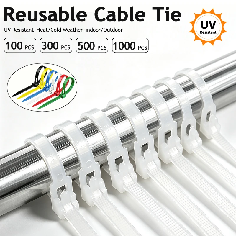 100/1000Pcs Reusable Nylon Cable Zip Ties Lock Loop 3.6x150mm Removable Black White Mixed Colors Home Office Garden