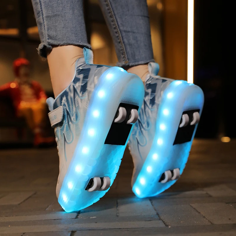 Youth Roller Shoes LED Lights High Quality Outdoor Casual Pulleys Gift Children Urban Flashing Parkour With 4 Wheels Skate Shoes view 6