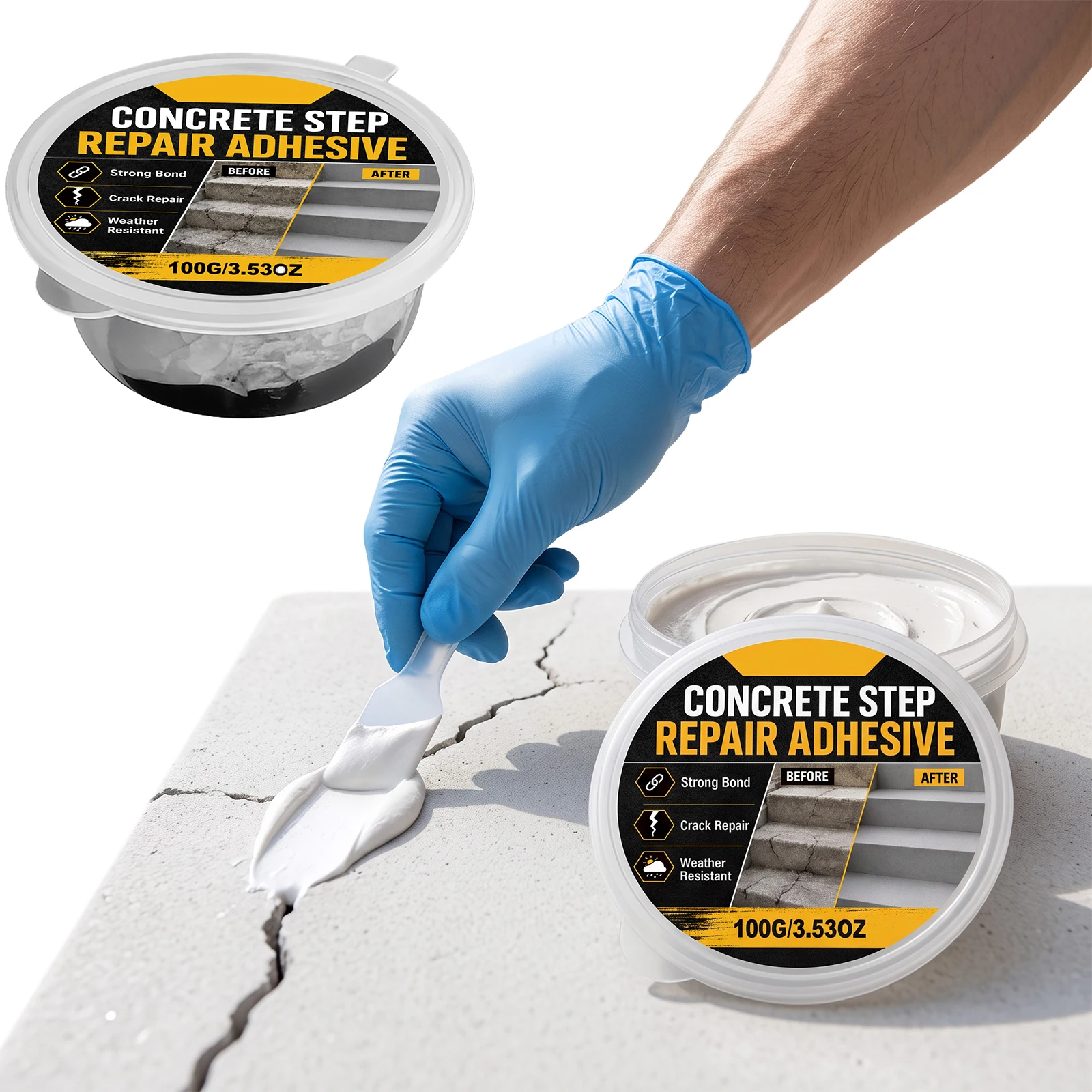 Concrete Step Repair Adhesive AB Epoxy Outdoor Crack Filler Waterproof Heavy Duty for Stairs Walkways Driveways