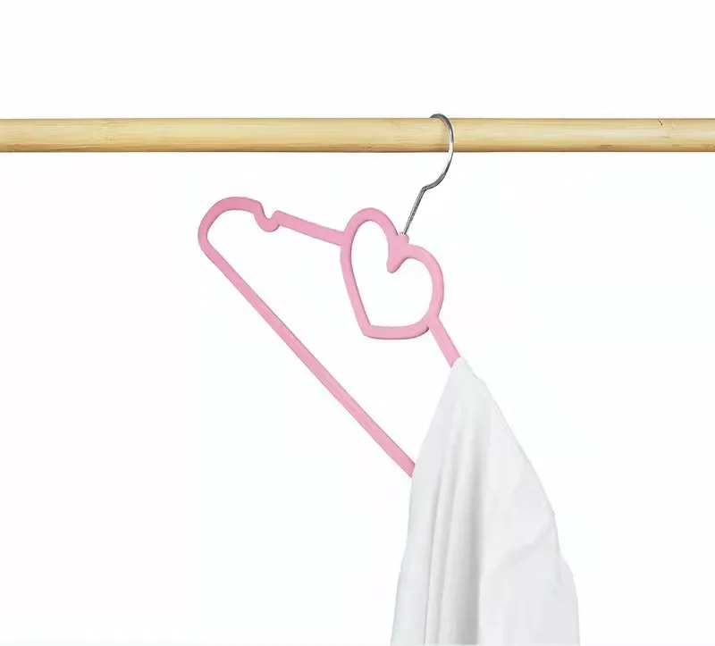 Pink Velvet Hangers 10 Pack, Non Slip Hanger with 360 Degree Swivel Hook, Cute Heart Slim Clothes Racks for Closet Space Saving