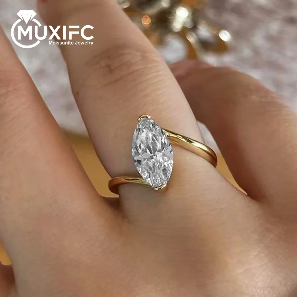 

MUXIFC 2/3 CT Marquise Cut Moissanite Wedding Ring for Women D Color Lab Diamond With Certified 925 Sterling Silver Jewelry