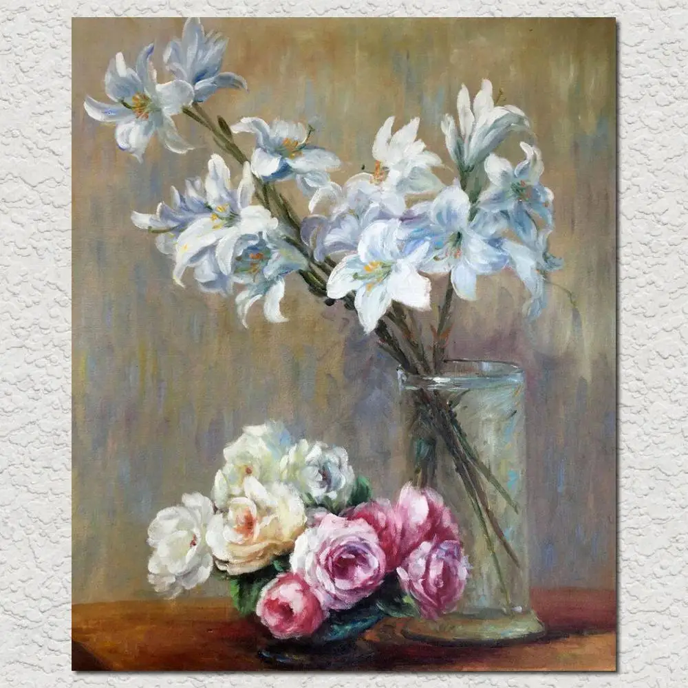 

Roses Lilies Canvas Art Dining Room Decor Hand Painted Henri Fantin Latour Painting White Flowers Modern Artwork Wall Picture