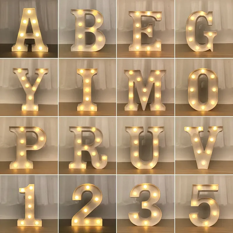 Decorative Letters Alphabet Letter LED Lights Luminous Number Lamp Decoration Battery Night Light Party Baby Bedroom Decoration