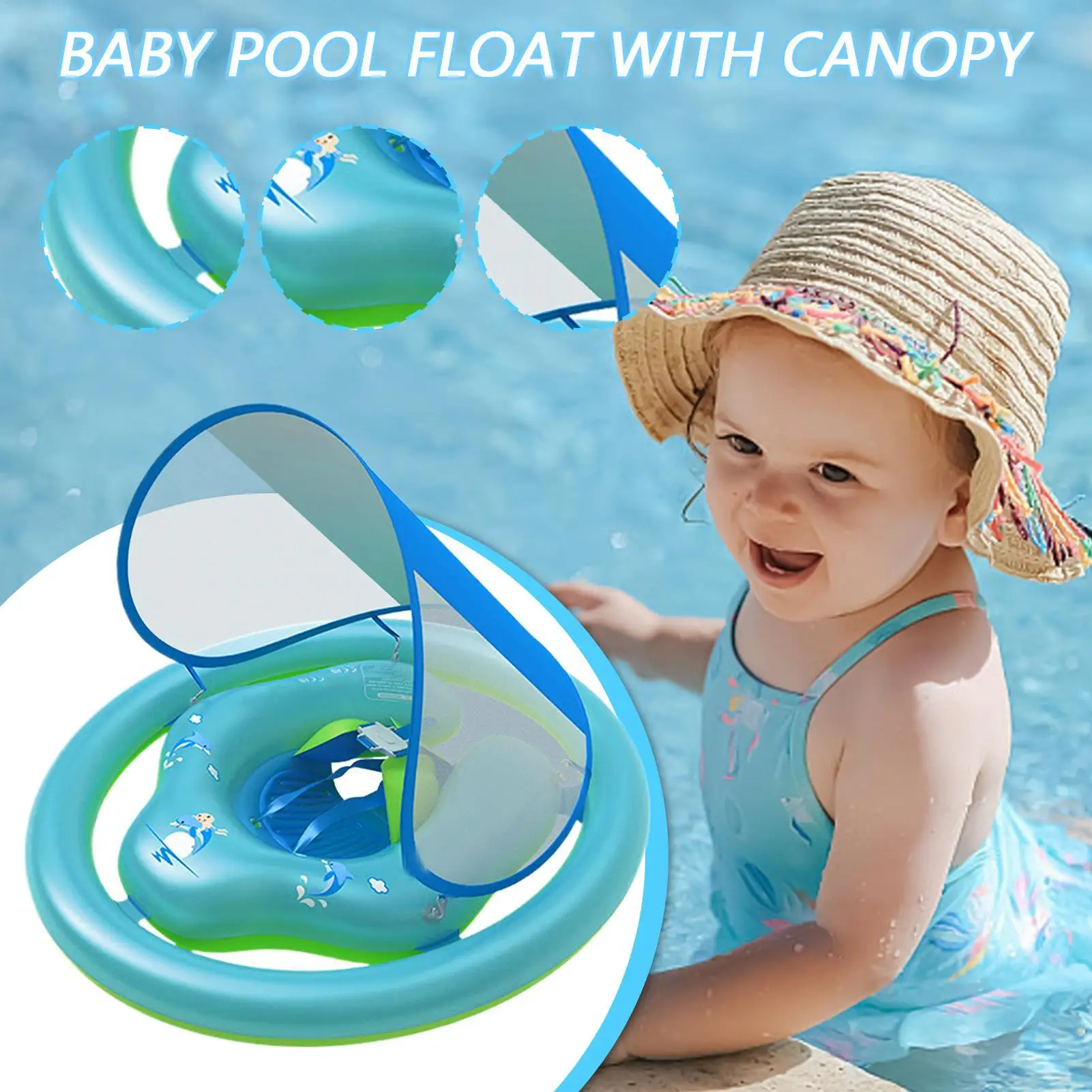 Baby Float Baby Swim Float พร้อม Canopy Inflatable Inflatable Swim Ring ป้องกันแสงแดดน้ําของเล่นสําหรับเด็กวัยหัดเดินเด็กเกมกลางแจ้ง