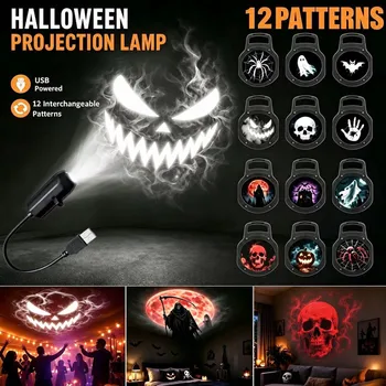 USB Projector Light Halloween Ghost Skull Night Light Switchable Pattern LED Projector…