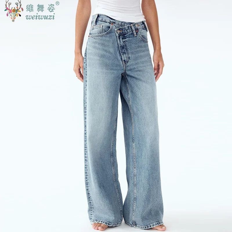 

Джинсы для женщин, модные джинсы нестандартной формы, винтажные однотонные джинсовые брюки с высокой талией, уличные женские повседневные широкие брюки, всесезонные
