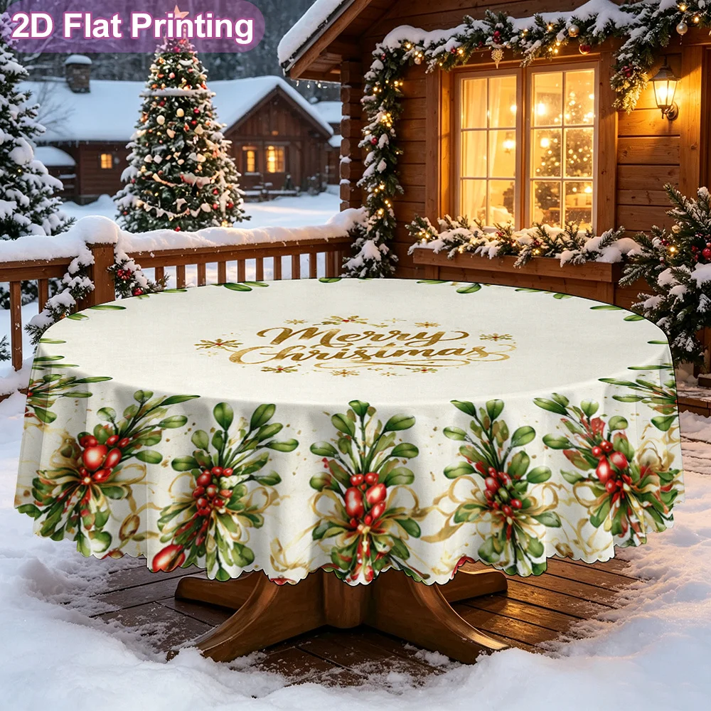 2D flat single piece round tablecloth, Christmas wreath table mat design