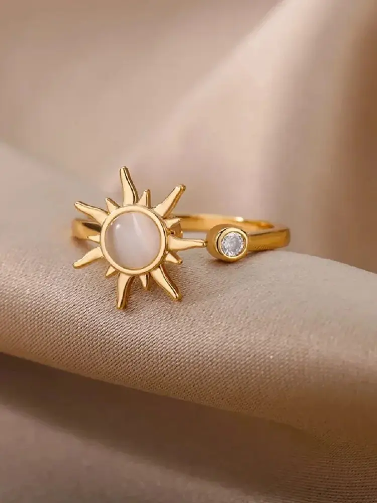 Bague anti-anlande pour femme, acier inoxydable, pendentif soleil, matiques Spinner Fidget, bijoux à la mode, cadeau d'anniversaire, livraison gratuite