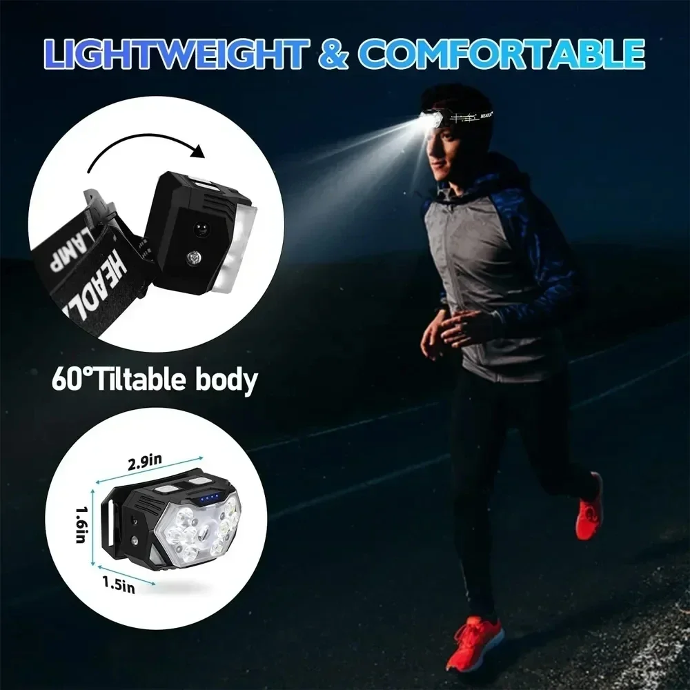 9 Led Strong Light Portable Headlamp USB Rechageable with Motion Sensor Head Lamp Outdoor Waterproof Camping Fishing Headlight