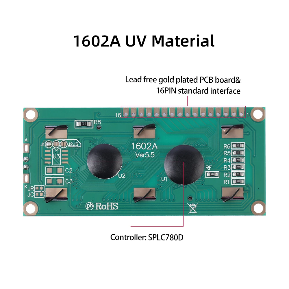 1602A modul bahan UV layar LCD Dot Matrix layar cahaya oranye teks hitam layar LCD kombinasi teks beberapa bahasa