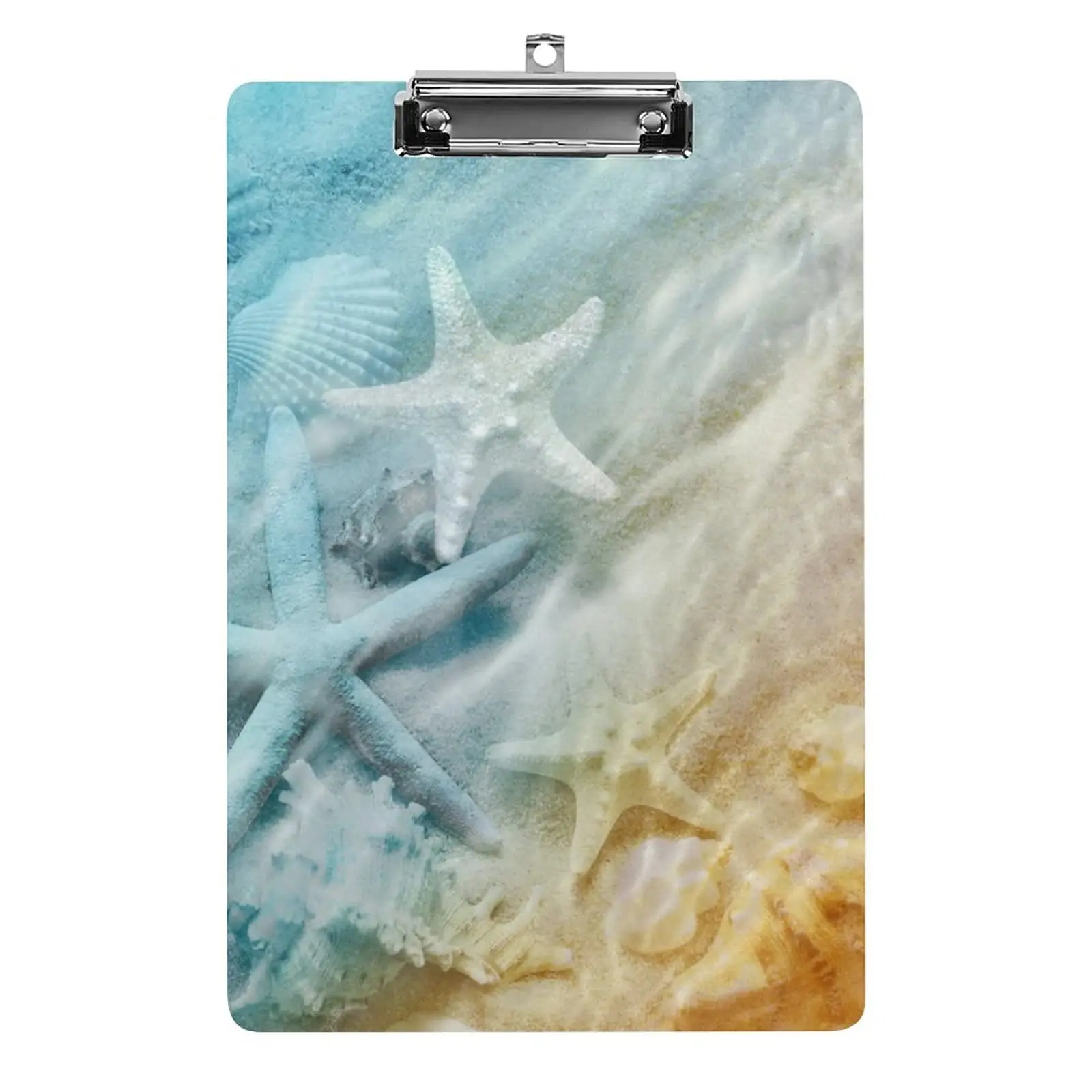 Shells Starfish Pattern Funny Acrylic Clipboards Stardard A4 Size Clipboard with Low Profile Clip for Office Meeting Classes