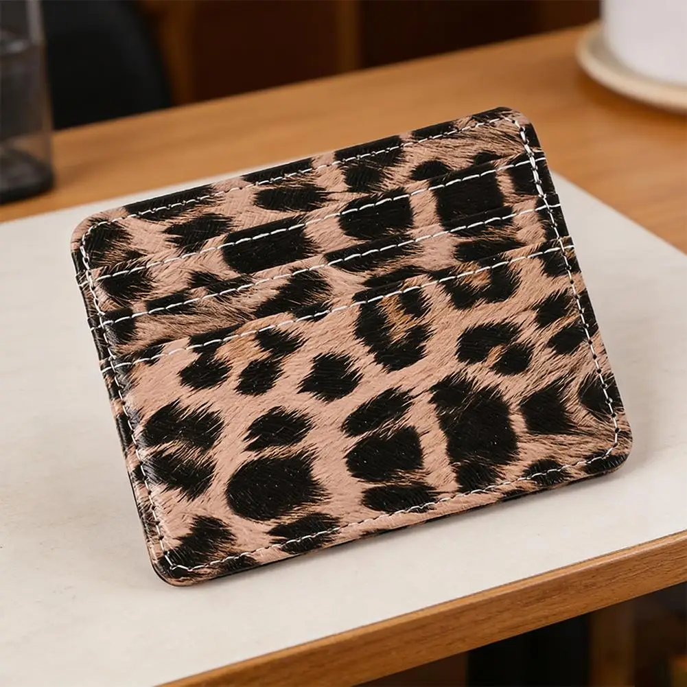 Leopard Print Card Holder PU Leather Slim Credit Card Case ID Bus Card Organizer Ultra Thin Mini Wallet For Women