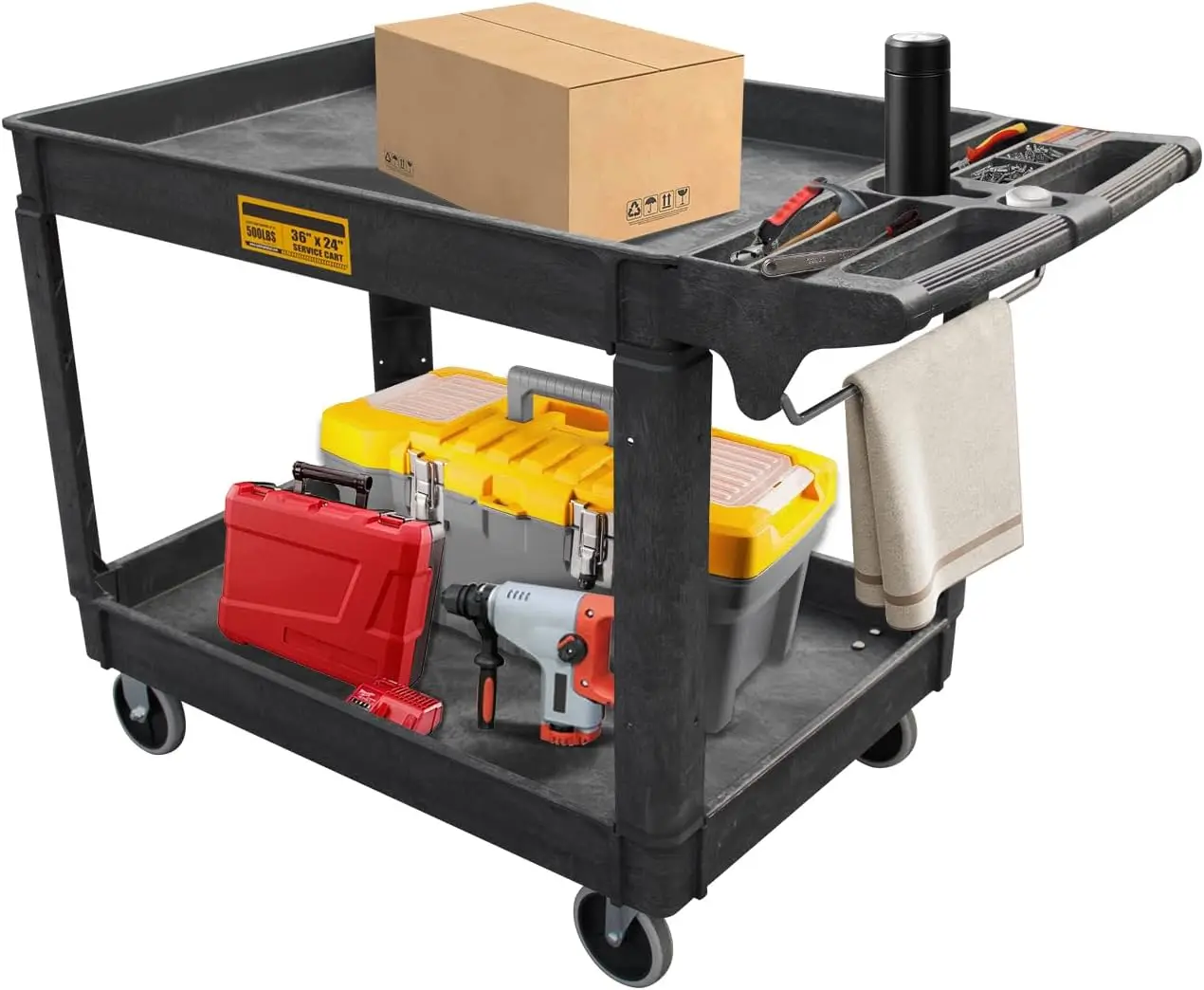 

Service Cart,Heavy Duty 500 LBS Rolling Utility Cart with 360°Swivel Wheels