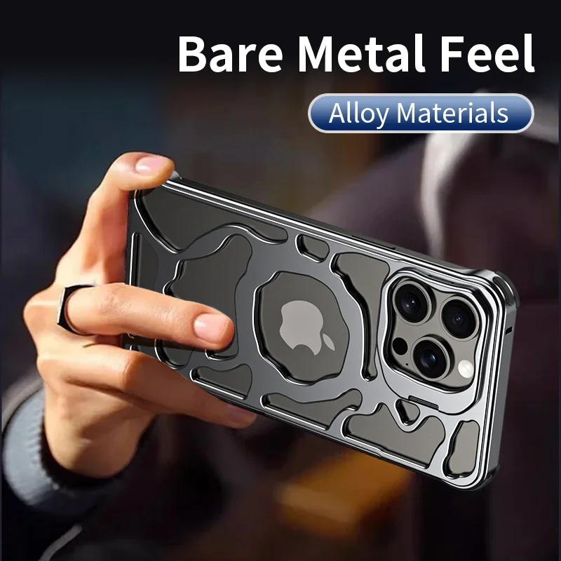 For iPhone 15 14 13 Pro Max Case titanium aluminum alloy Magnetic MagSafe Metal Holder Cloud cooling framework Protective cover
