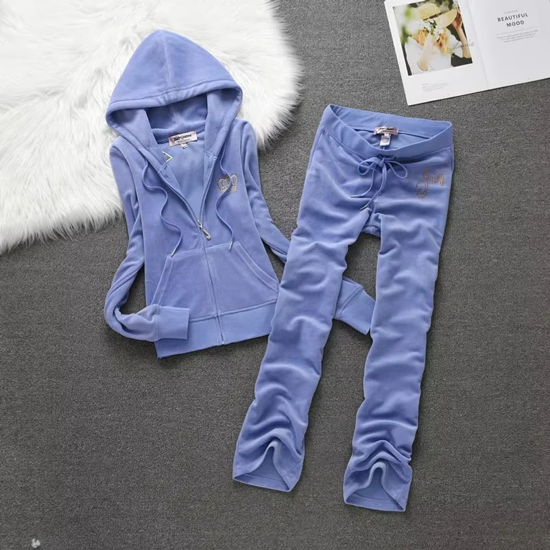 2026 Juicy Lovers Brand Fashion Spring Women Sporting Suits Letter Sequin Slim Casual Tracksuits Hooded Collar Sportswear Suit