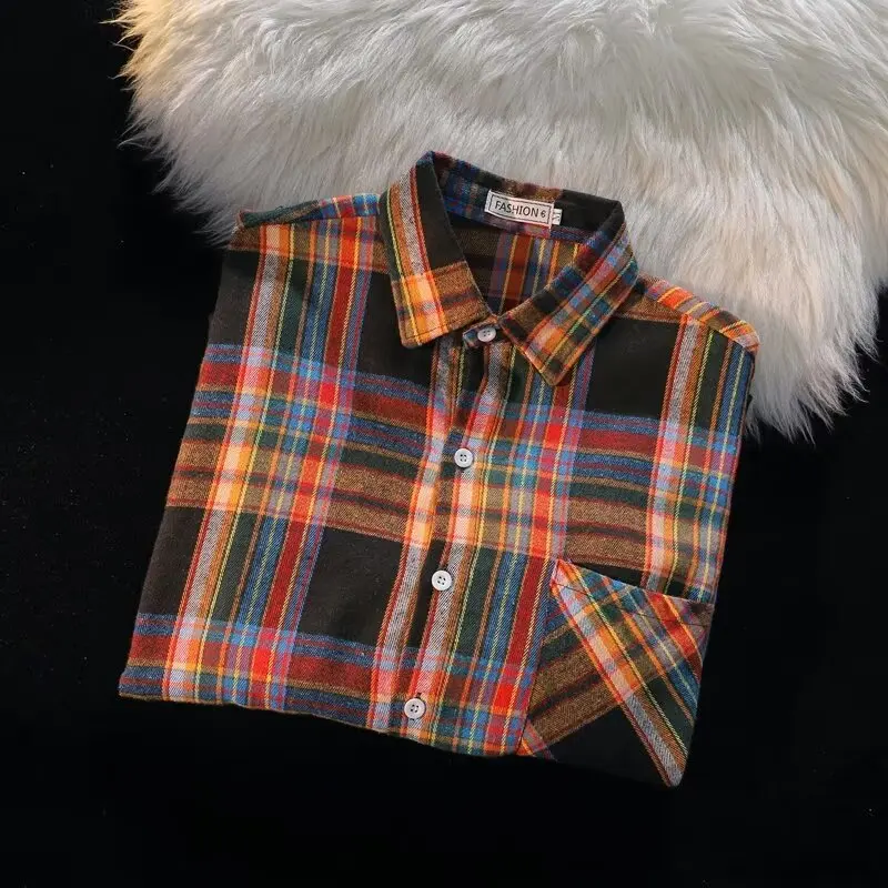 

Men's plus Size 250 Pou Plaid irt Thiened Loose Inner American Retro Color Blo irt Jaet Thin Autumn Season