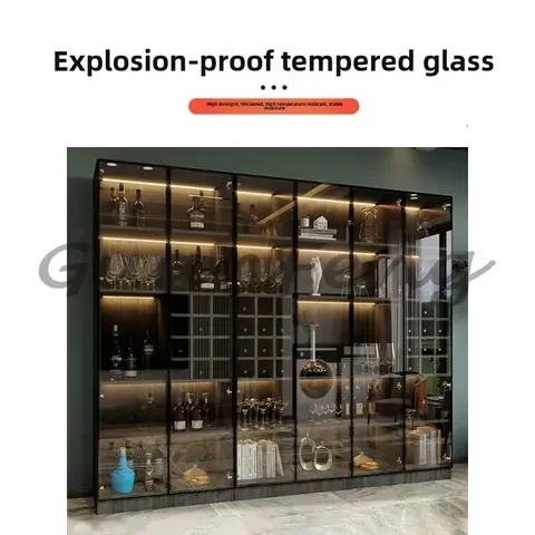 Vardagsrumsvägg-vitrinskåp för hushållsbruk, lyxigt skänk med små glasdörrar och förvaringsskåp. 8 best sales skåp med glasdörr - №7