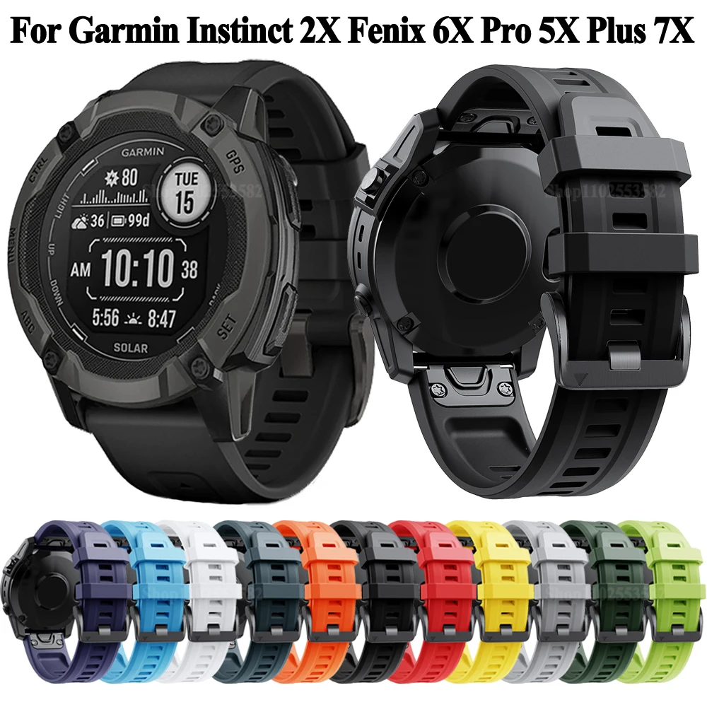 Correa de silicona QuickFit para reloj Garmin Instinct 2X, pulsera Solar de 26mm y 22mm para Garmin Fenix 6X, 6 Pro, 5X, 5 Plus, 7X, 7