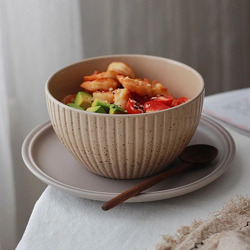 Japanese Khaki Ink Splash Noodle Bowl Ceramic Fruit Yoghurt Salad Bowls Household Breakfast Soup Bowl Tableware