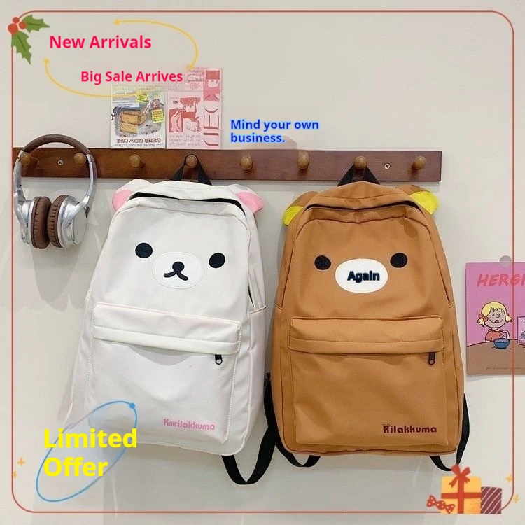 

NEW Cute Bear Rilakkumas Backpack Large Capacity Anime Cartoon Backpack Stylish Student School Bag Nylon Shoulder Bags Schoolbag