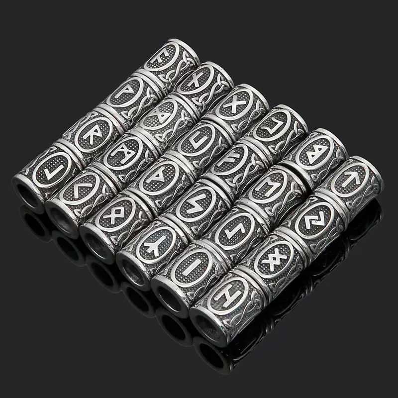 24 pcs Viking Runes Set Loose Beads Spacer Beads For Hair Braid Dreadlock Beads DIY Jewelry Making